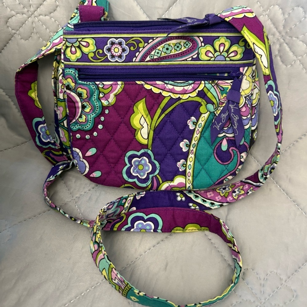 Vera Bradley Crossbody Saddle Purse/Bag In Heather Pattern